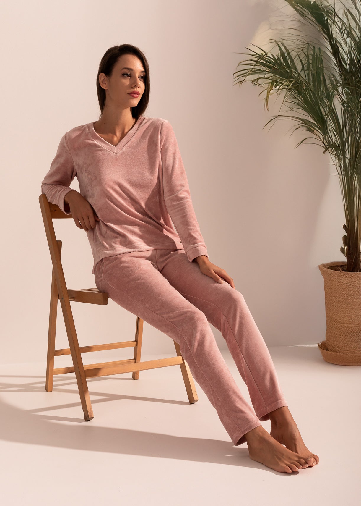 Pantaloni Damă Velvet Roz