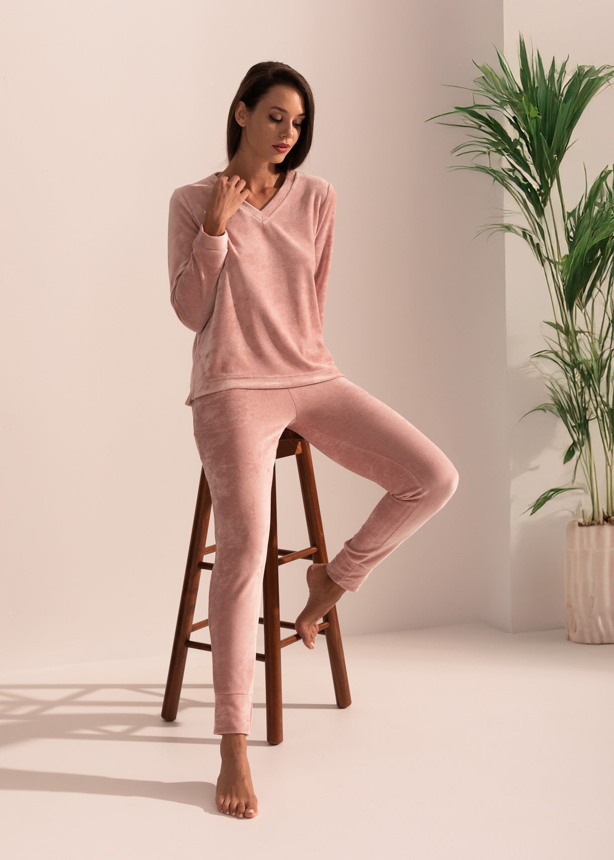 Pantaloni Damă Velvet Roz