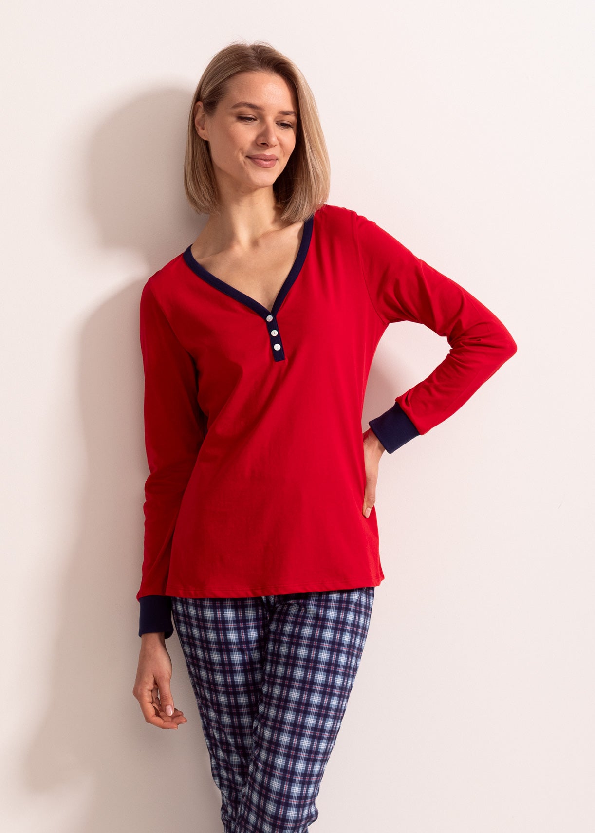 Pijama Damă Tartan Denim Bumbac