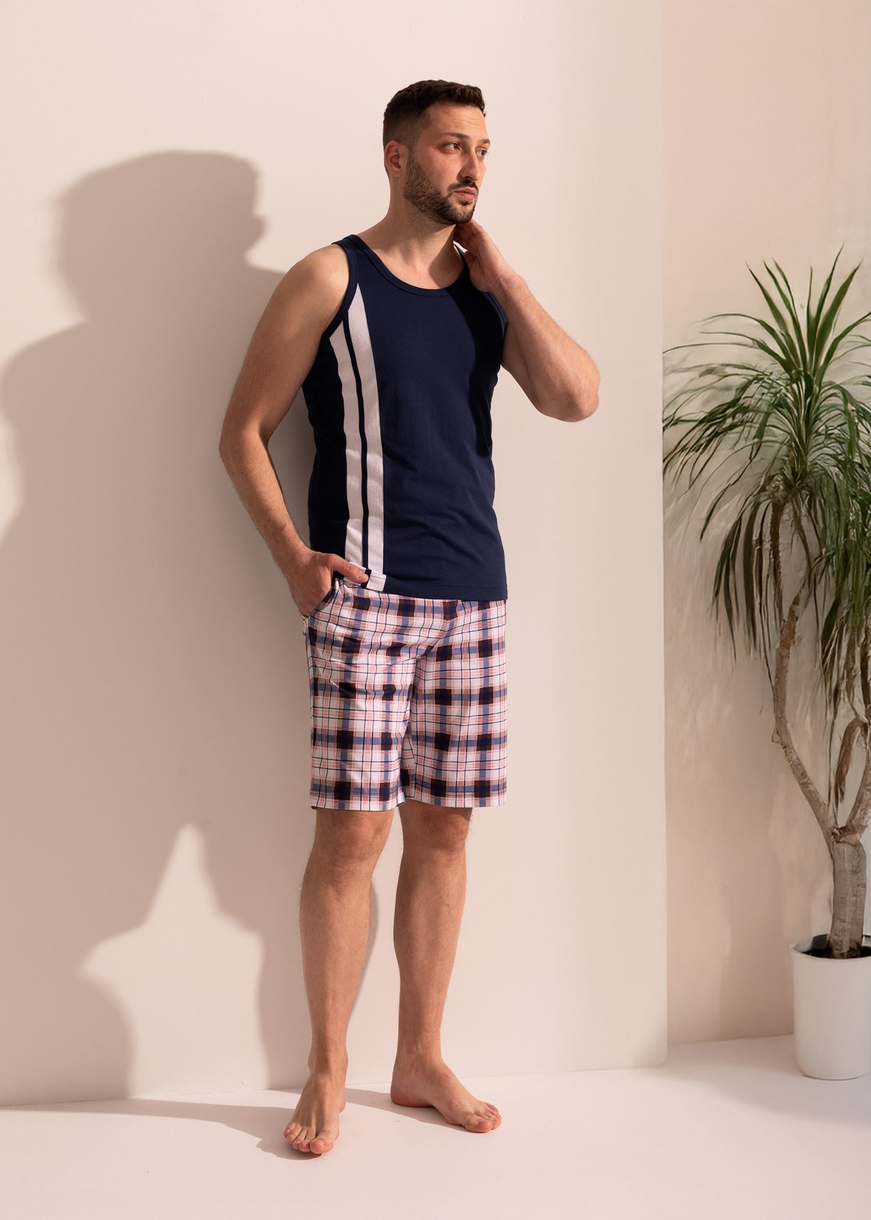 Pijama Bărbați Tartan Bumbac TWIN