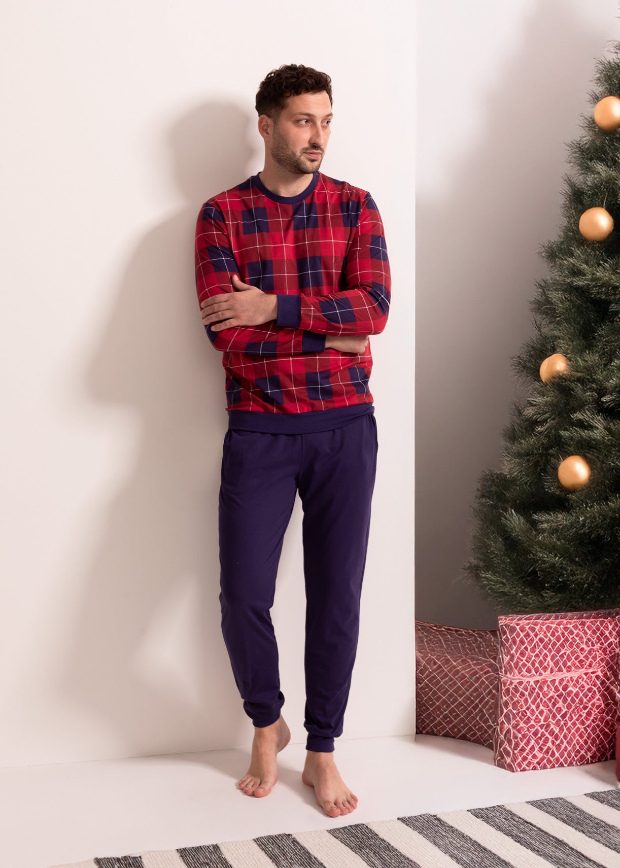 Pijama Bărbați Winter Plaid Bumbac