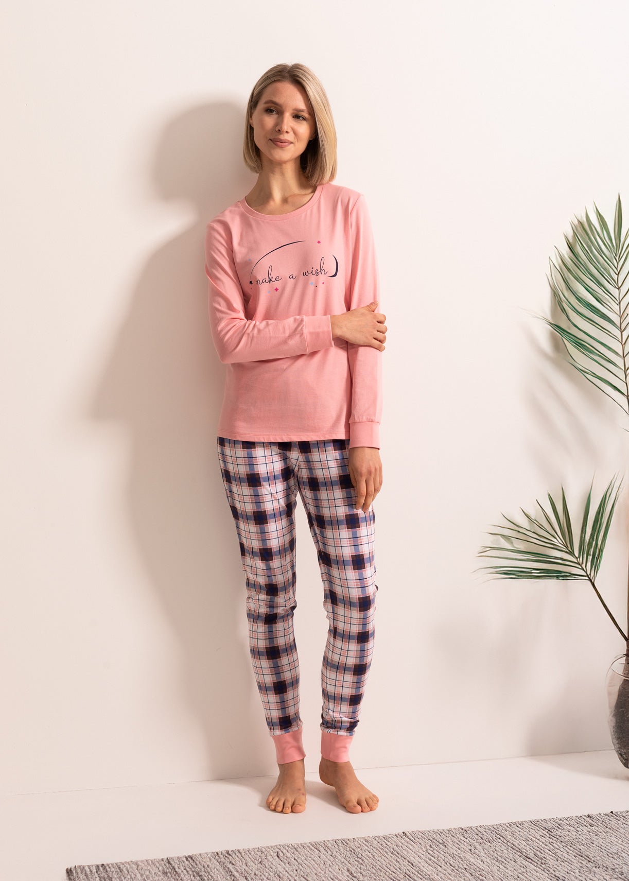 Pijama Damă Checks Bumbac