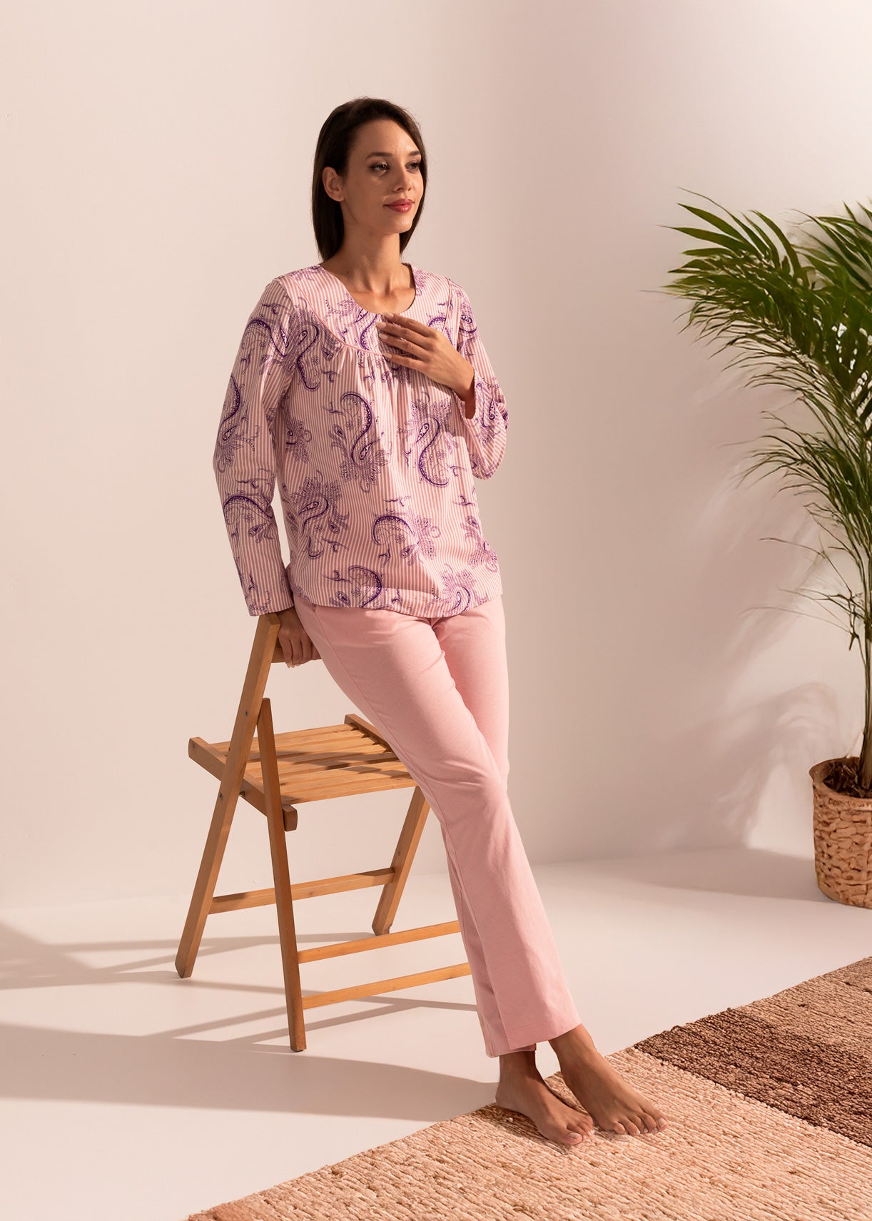 Pijama Damă Pink Stripes Bumbac