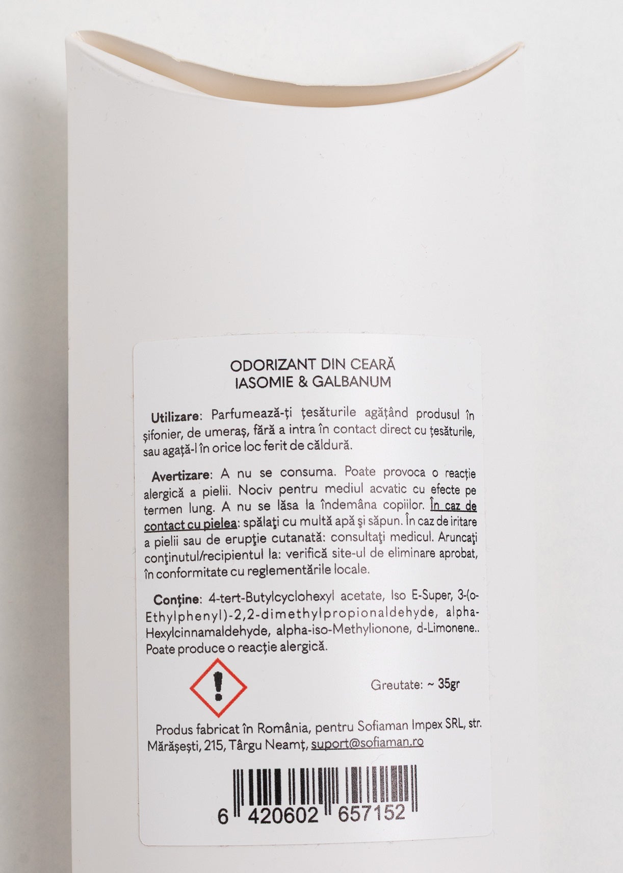 Odorizant din ceară de soia Iasomie și Galbanum