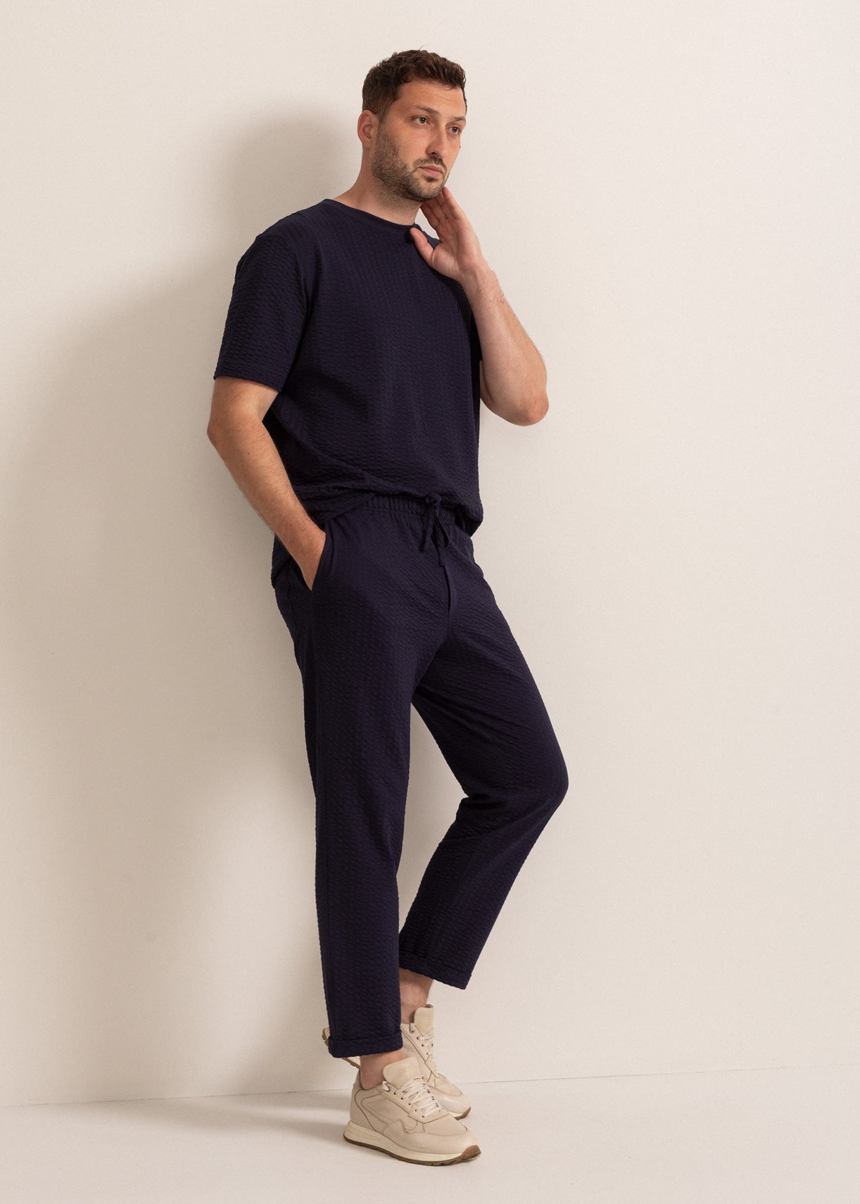 Pantaloni Bărbați Riviera Seersucker Bumbac