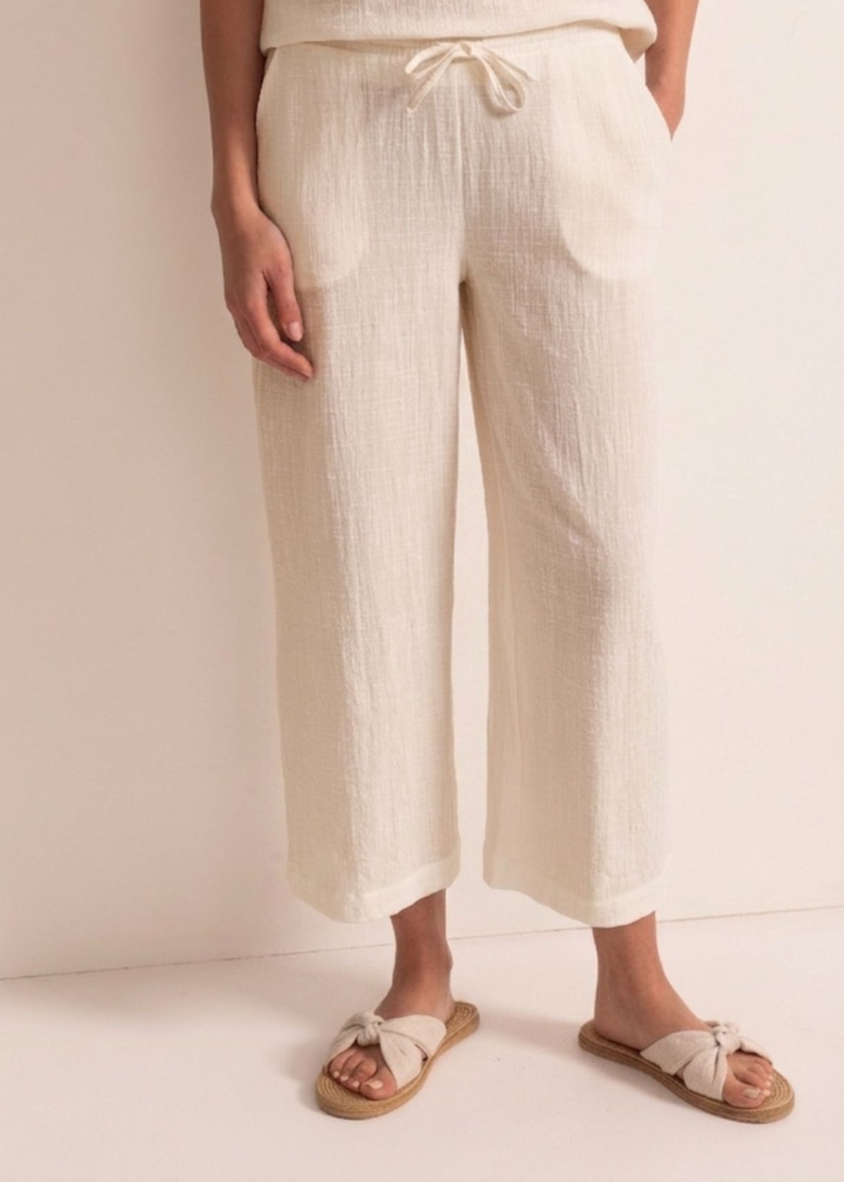 Pantaloni Damă Capri Pânză Topită Bumbac