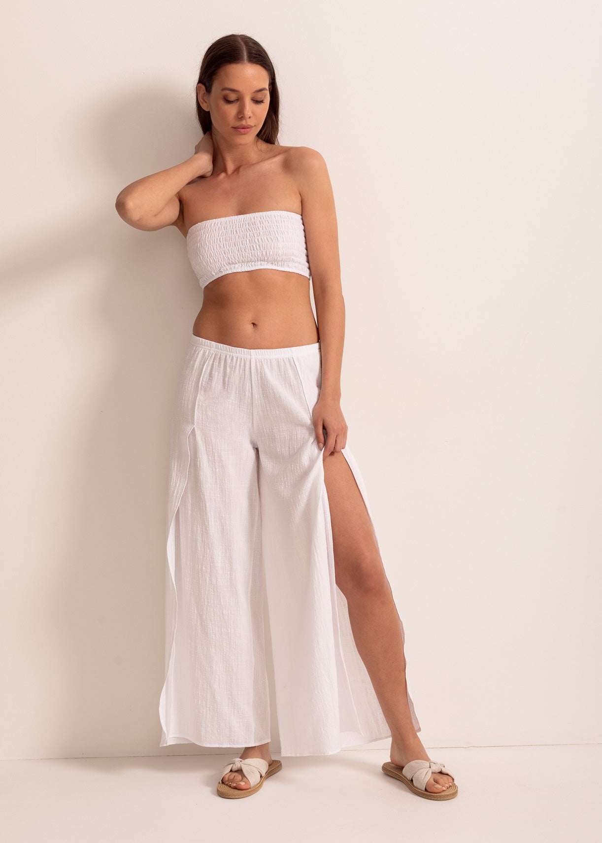 Pantaloni Damă Capri Pânză Topită Bumbac