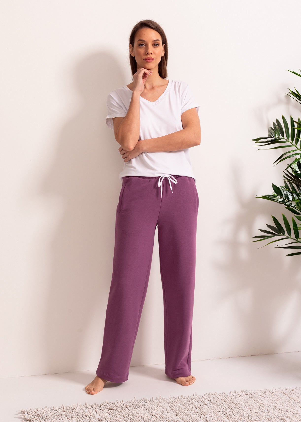 Women's Purple Cotton Tracksuit Bottoms | Sofiaman