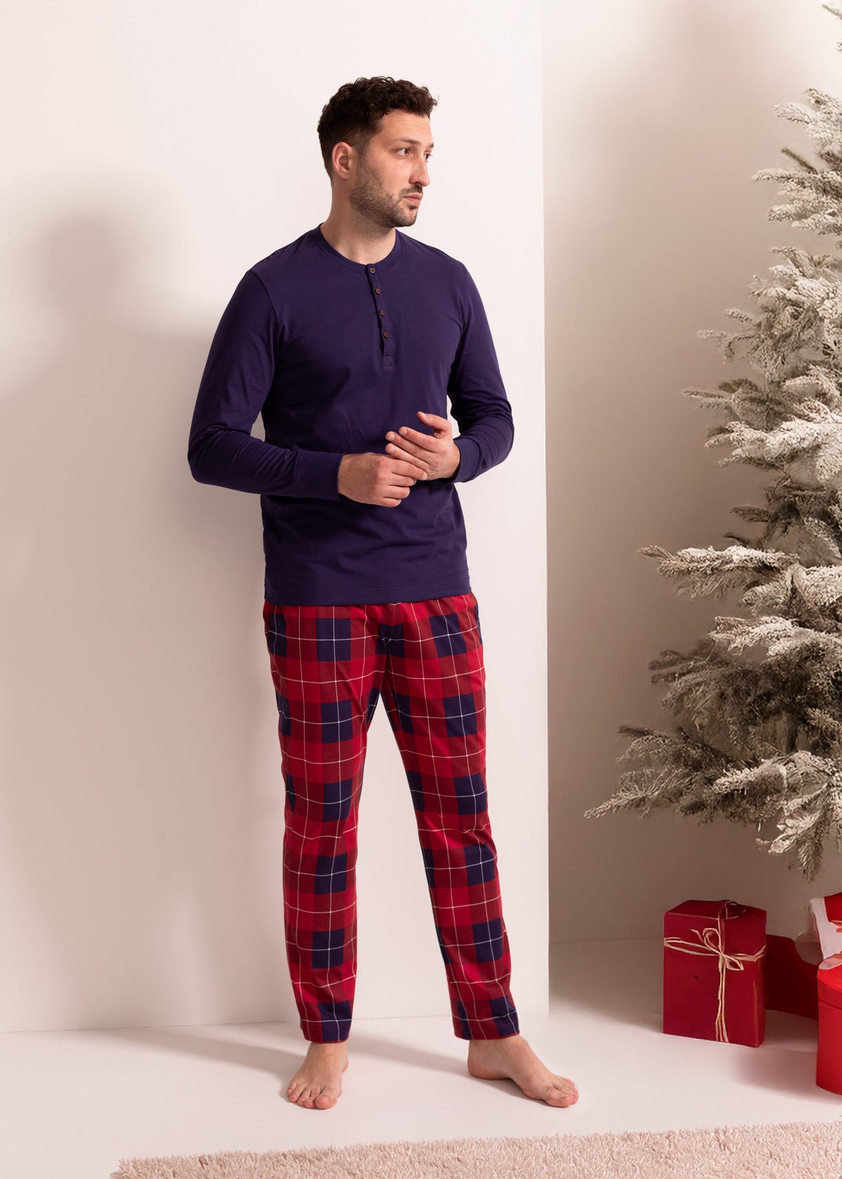 Pijama Bărbați Winter Plaid Bumbac