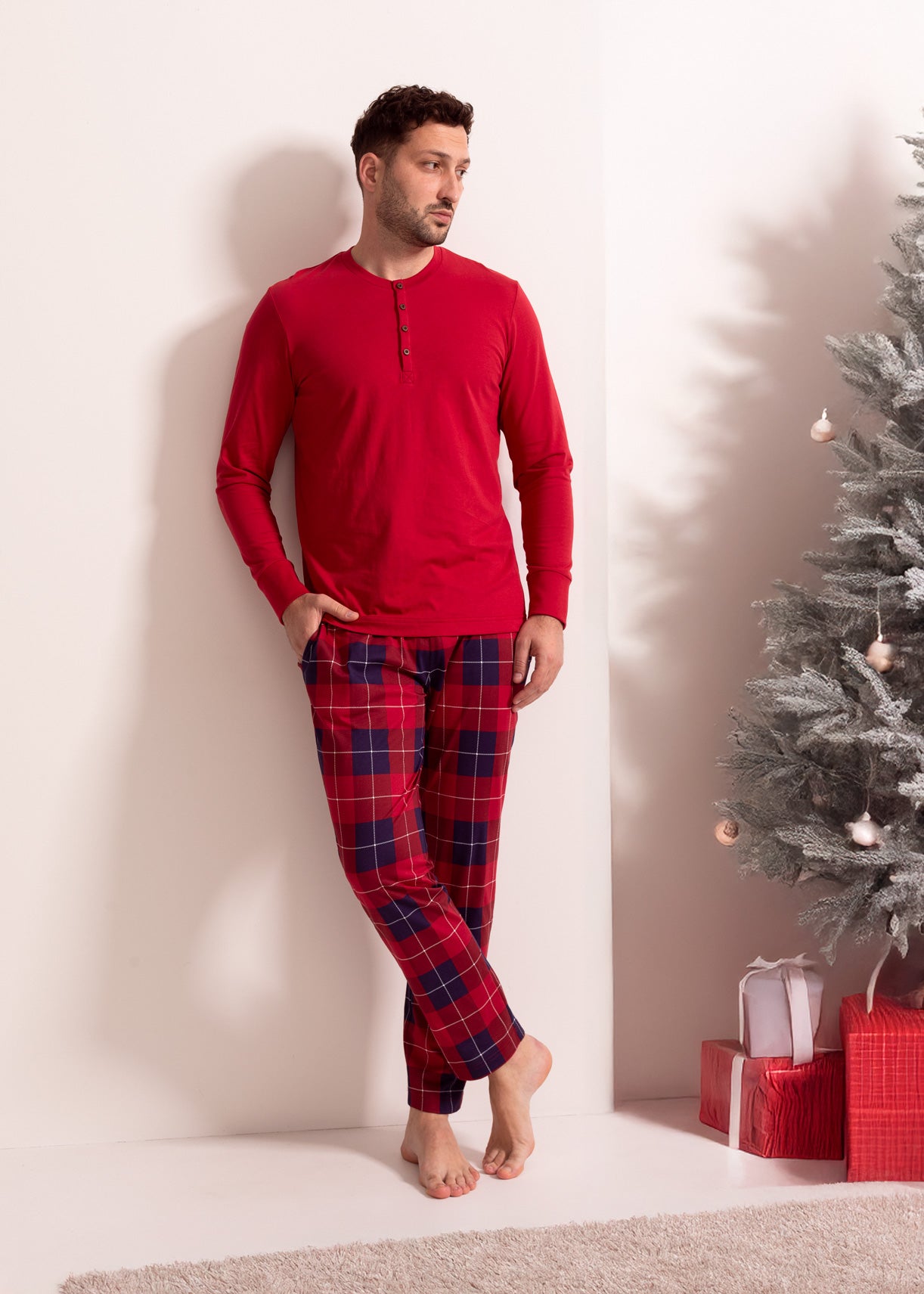 Pijama Bărbați Winter Plaid Bumbac