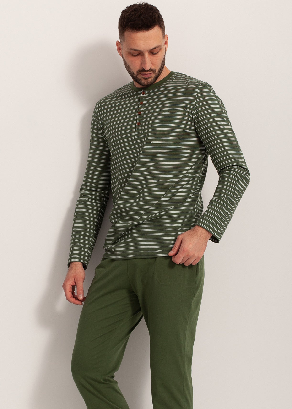 Pijama Bărbați Green Stripes Bumbac