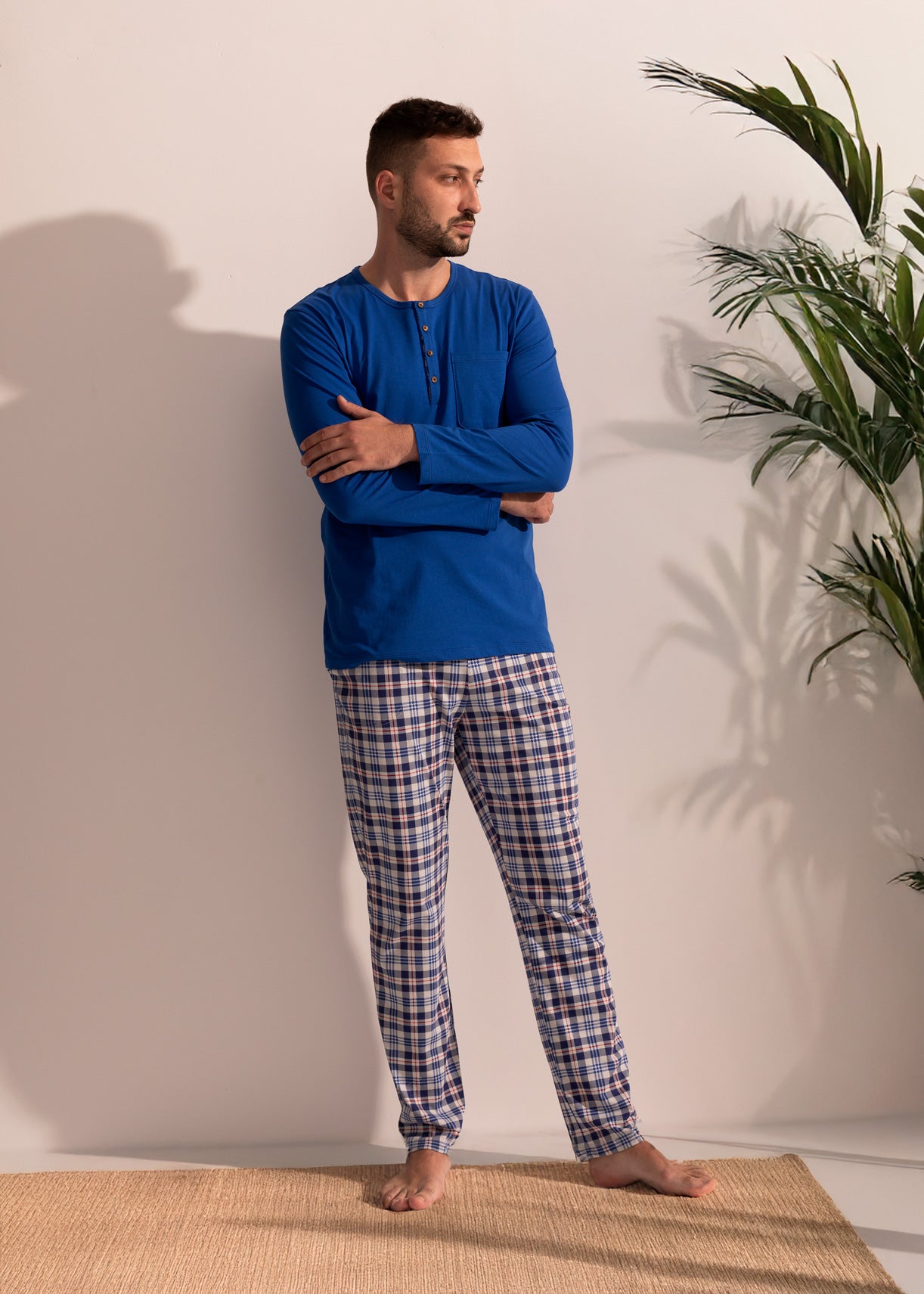 Pijama Bărbați Tartan Bumbac TWIN
