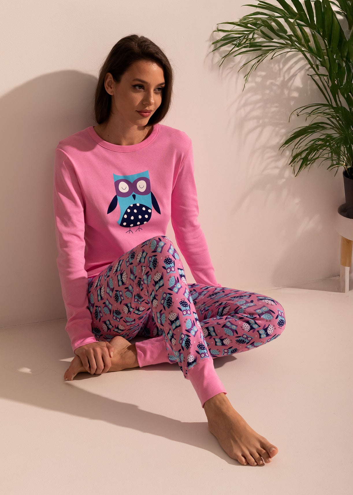 Pijama Bumbac Damă Pink Owl