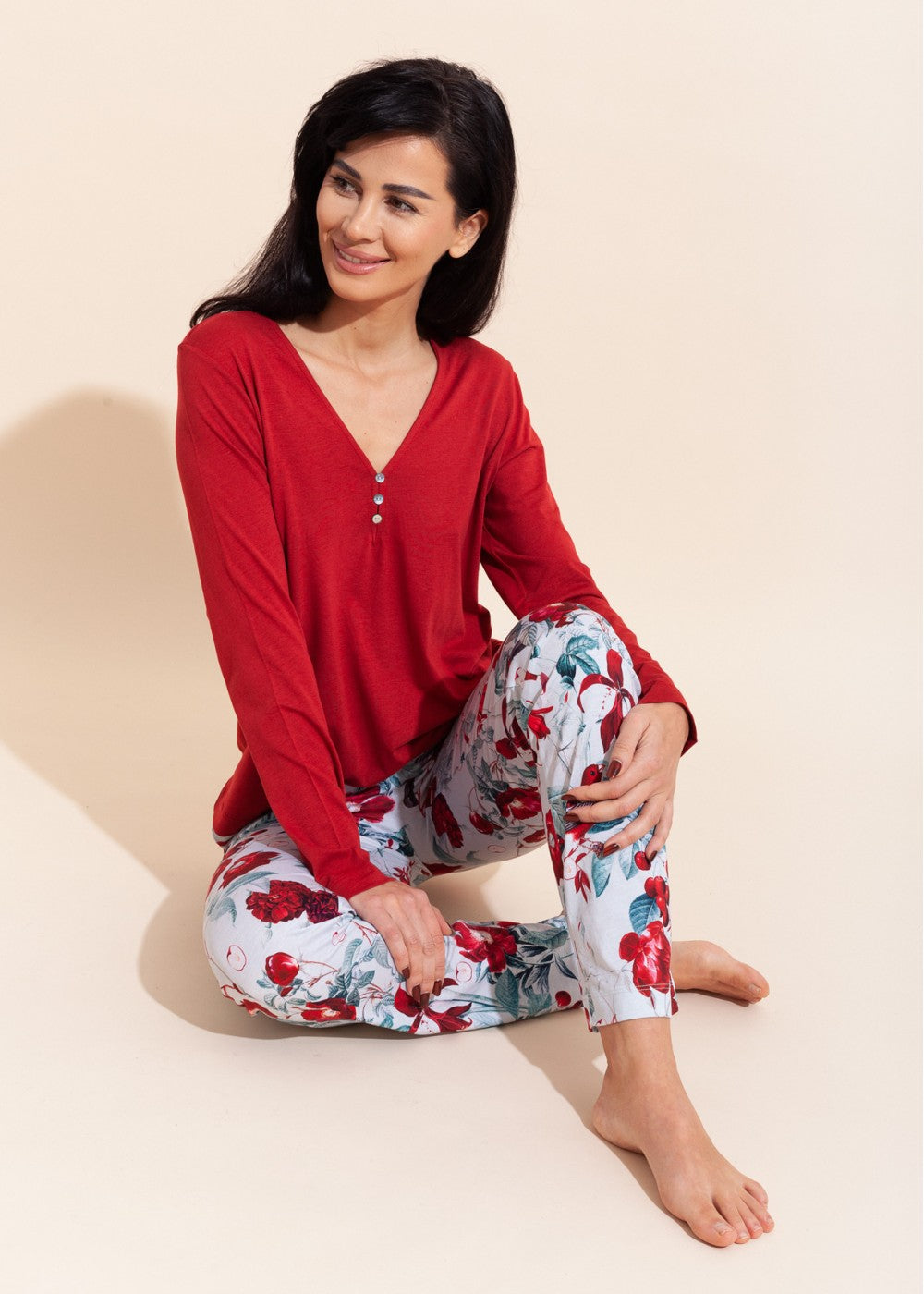 Pijama Damă Bambus Marion Cherry Roșu