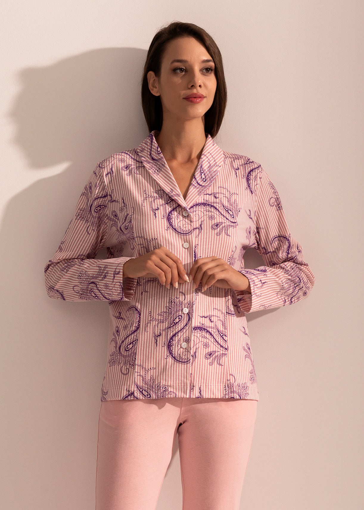 Pijama Damă Pink Stripes Bumbac