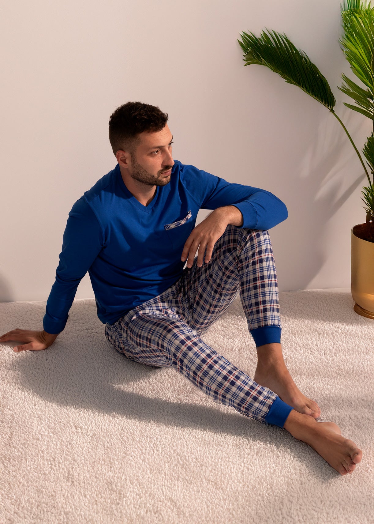 Pijama Bărbați Tartan Bumbac TWIN