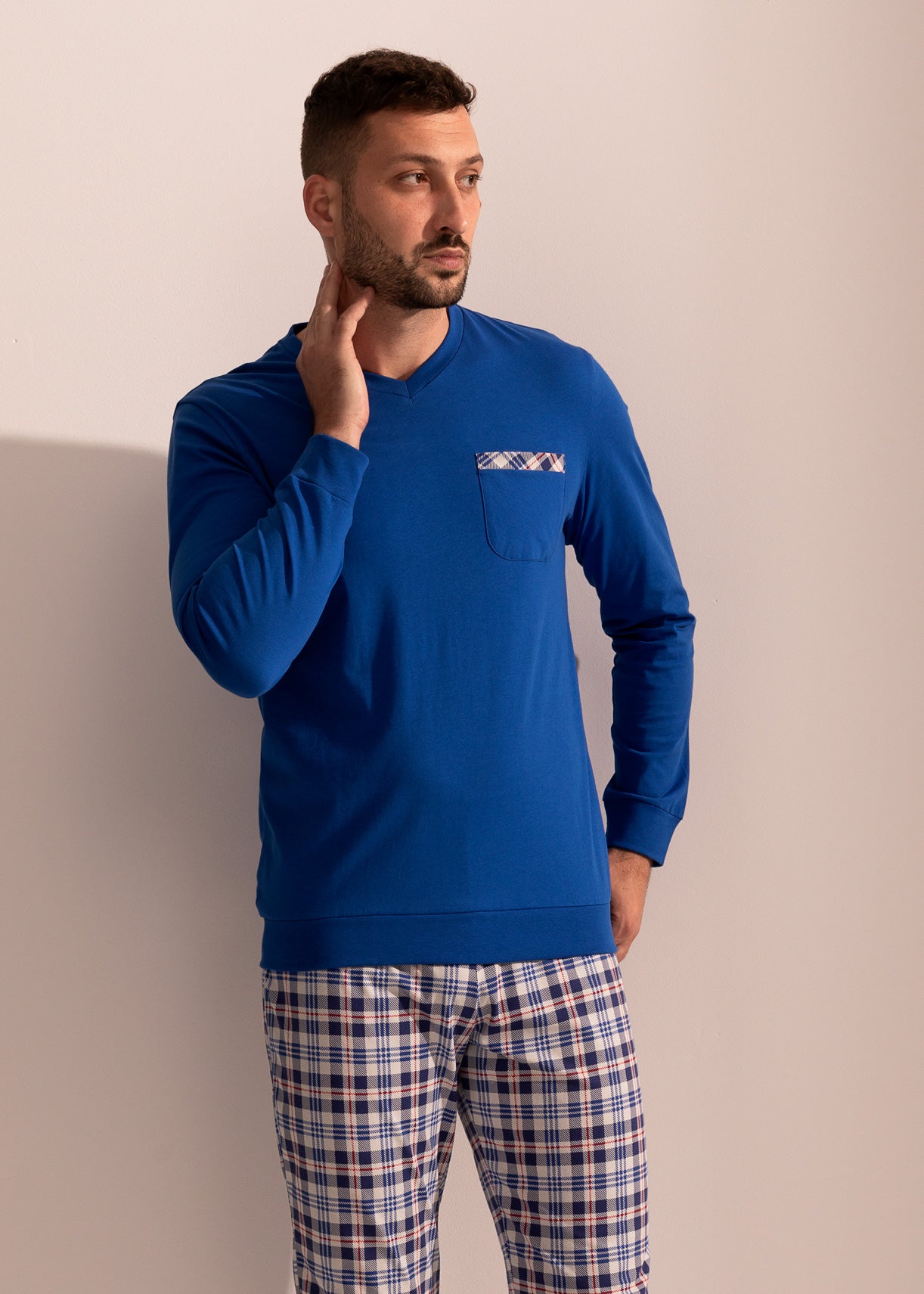 Pijama Bărbați Tartan Bumbac TWIN