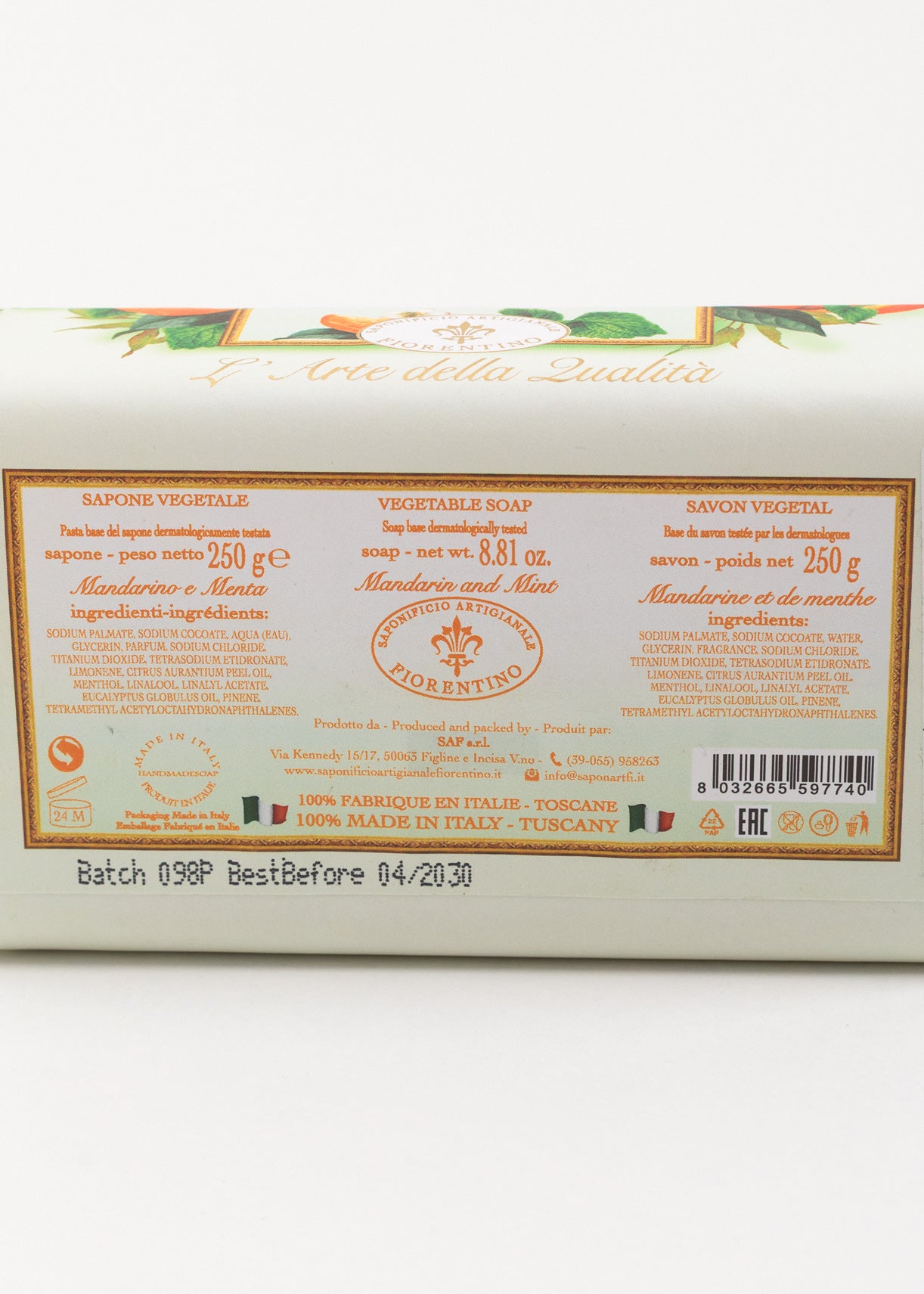 Săpun Natural Fiorentino Mandarine și Mentă Handmade