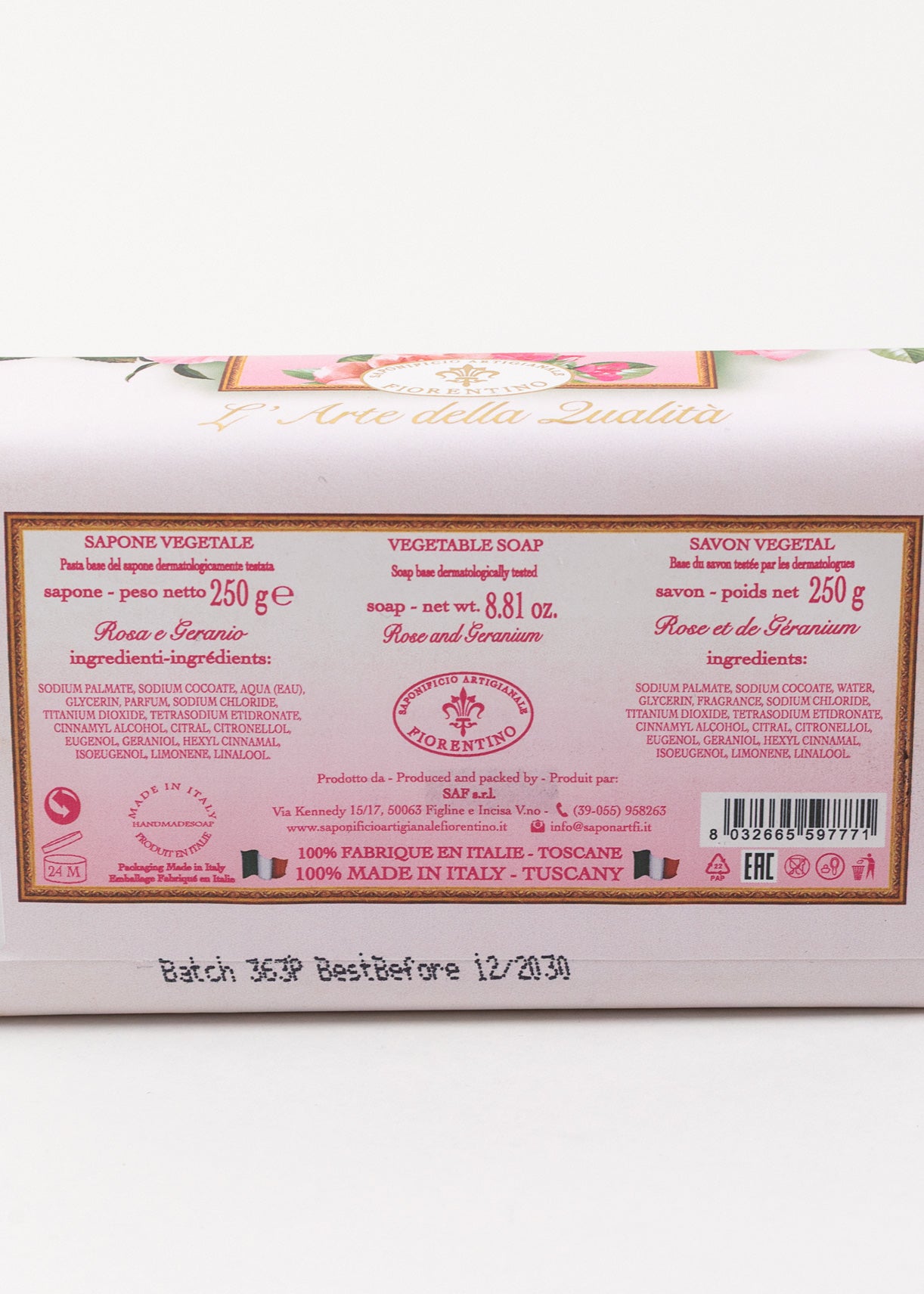 Săpun Natural Fiorentino Trandafir și Gerarium Handmade