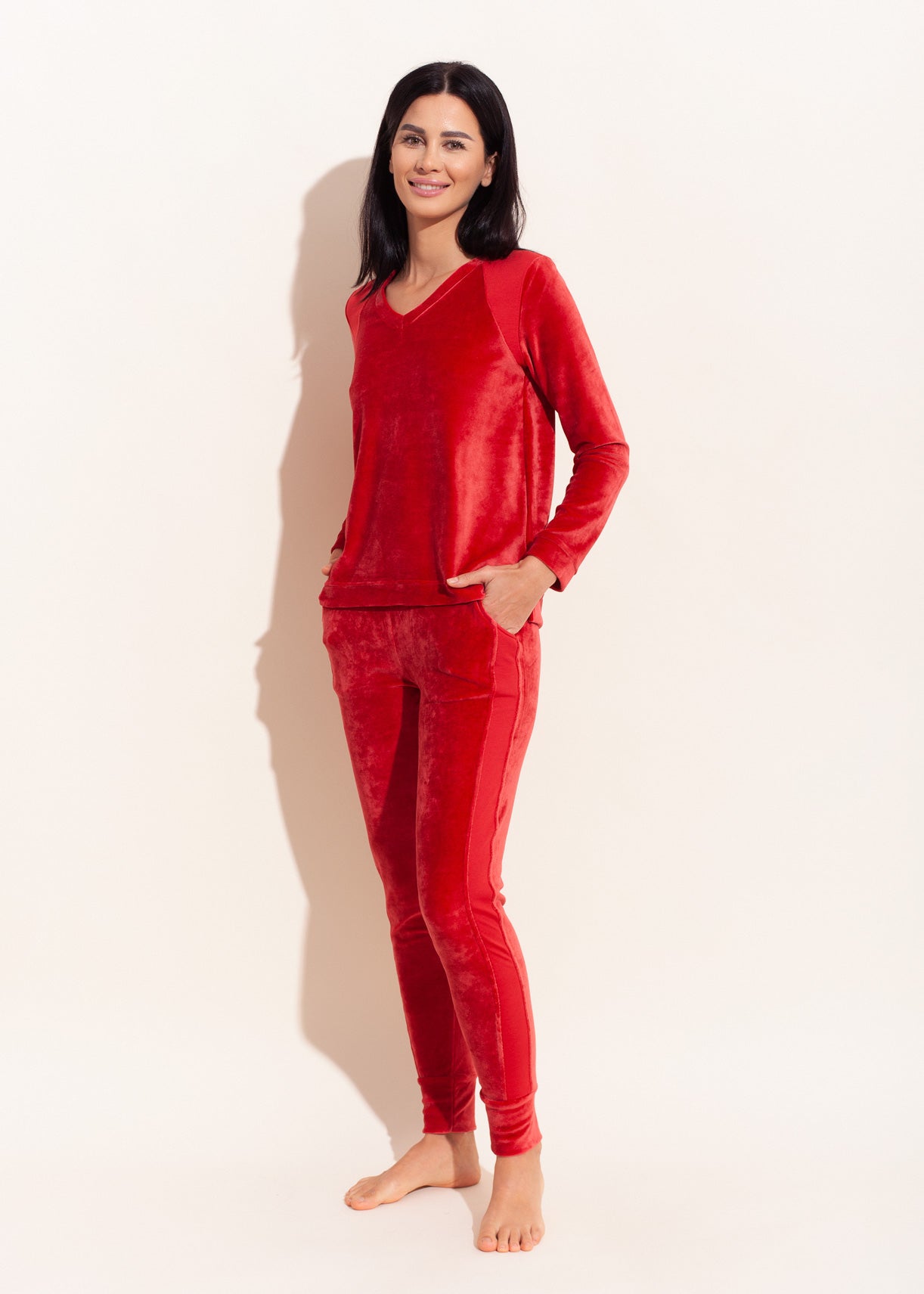 Pantaloni Damă Velvet Roșu